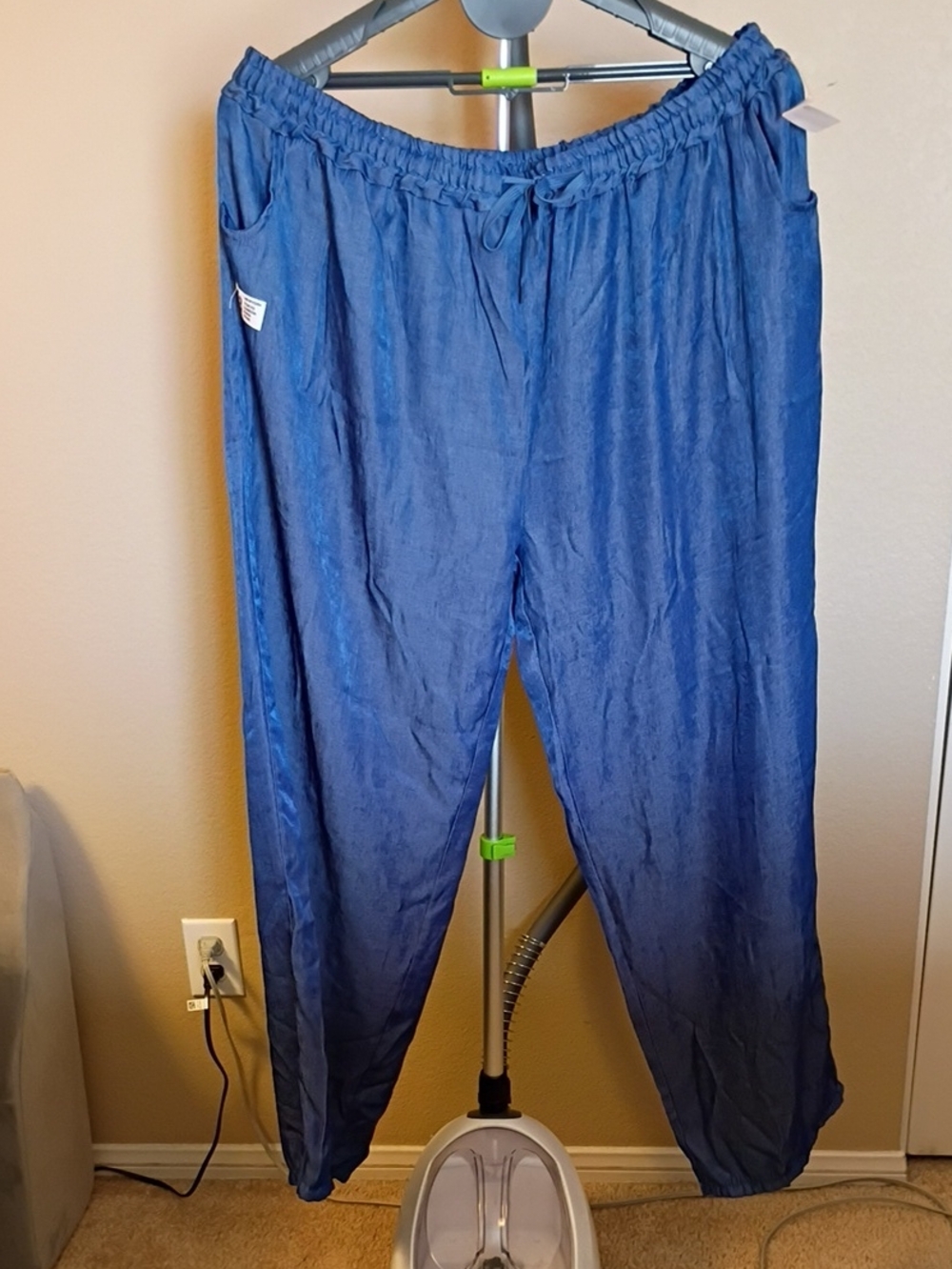 Women's Blue Sleep Pants with Elastic Waist